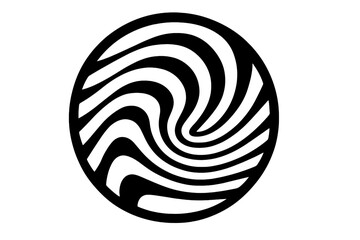 Abstract Spiral Wave Pattern in Circular Frame. Optical Illusion Design. Black and White Modern Geometric Shape. Wavy Hypnotic Lines. Psychedelic Art Element. Vector, Transparent PNG