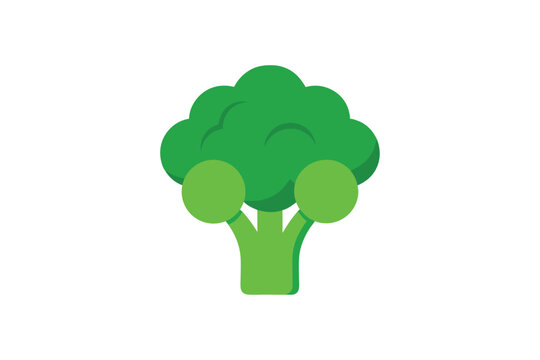 Broccoli Vegetable Icon Vector Green Flat On White