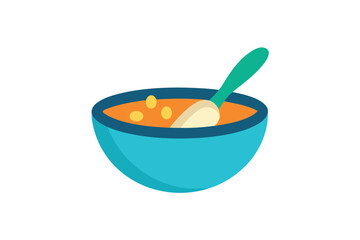 Bowl Of Cereal With Spoon Icon Vector Cartoon On White