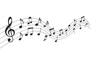 Flowing Music Notes Wave, Abstract Staff Lines, Treble Clef, Group Musical Notes, Melody Rhythm, Isolated Vector, Transparent Background, Stock Illustration, Music Concept Art