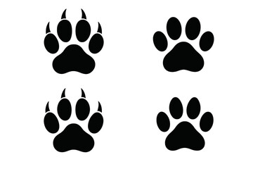 Animal Paw Print Icon Set, Lion Tiger Panther Claw Tracks, Dog Cat Footprint Silhouette, Wild Animal Trail, Pet Paw Mark, Vector and Transparent PNG Illustration
