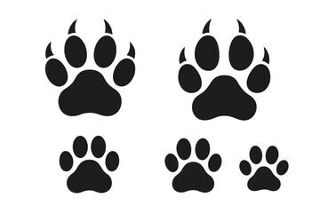 Lion, Tiger, Panther Paw Print Icon Set with Claws, Animal Track Silhouette, Dog Cat Paw Print Shape, Wildlife Footprint Vector Illustration, Transparent PNG