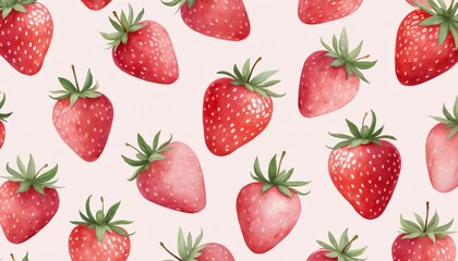 Red strawberries pattern in seamless repeating design on white background. Diagonal lines with eight strawberries each. Various strawberry sizes on grey background with vibrant red color.