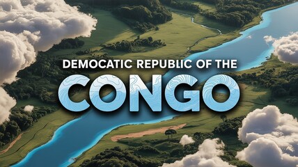 Aerial View of Lush Congo River Landscape with Dramatic Clouds | Democratic Republic of the Congo Nature Banner
