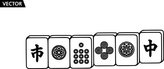 Mahjong tiles outline icon vector
