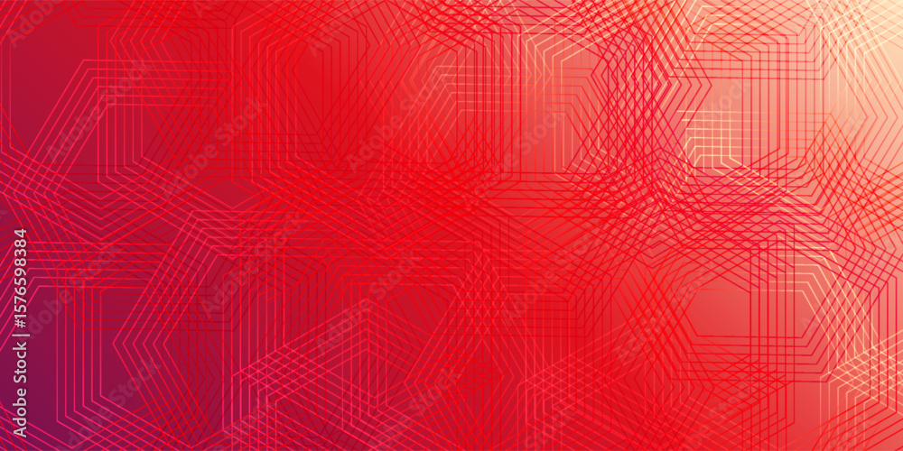Aufkleber Modern red gradient background with abstract overlapping hexagon lines, creating a futuristic and dynamic tech-inspired.eps10