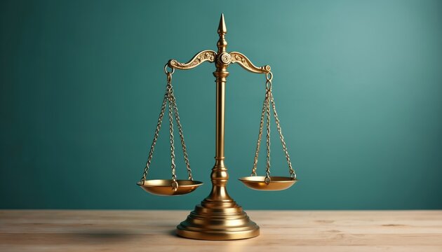 Golden scales of justice symbolize legal structures, business entity selection, entrepreneurship. Symbol represents financial planning, contracts, trademarks, taxation compliance. Ideal for startups,