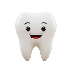 3D happy tooth with eyes isolated on white background 