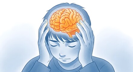 Obraz premium A person experiencing a headache, with an illuminated brain visible.