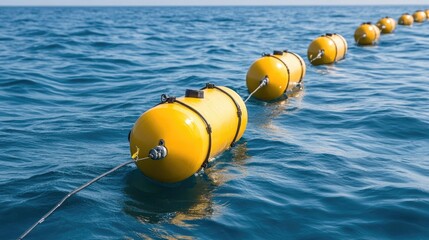 Yellow buoys line in water