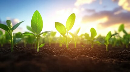 Young plants emerging from soil