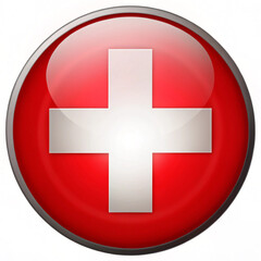 Swiss National Day  Switzerland Flag Glossy Button isolated on white background.
