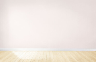 Natural Wood Floor Meets a Soft Pink Minimalist Background, Blending Rustic Charm with Modern Elegance