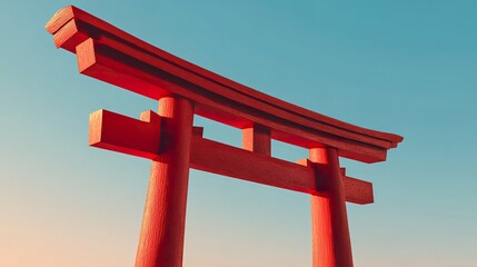 Silhouette of Torii Gate at Daybreak with a Pristine Sky, a Minimalist Backdrop for Serenity