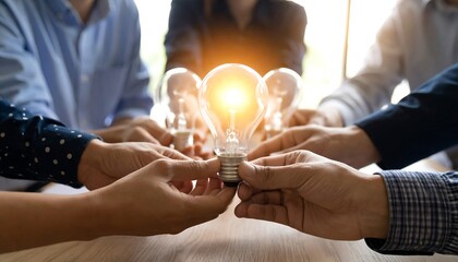 Diverse group holding light bulbs