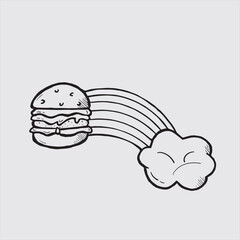 Flying hamburger illustration, food drawing