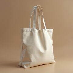 Minimalist white canvas tote bag mockup design with sturdy handles. Empty shopping bag clean, natural fabric texture against simple muted background. Perfect for retail merchandise, grocery shopping,