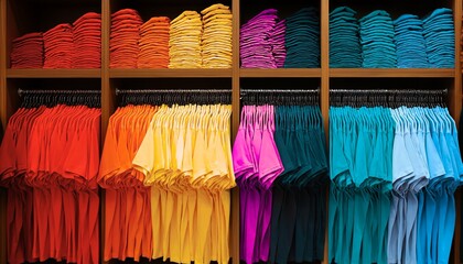 Rainbow TShirt Display in Clothing Store