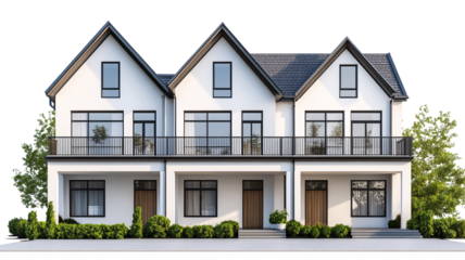 Townhouse for Residential Living and Architecture - Isolated on White Background