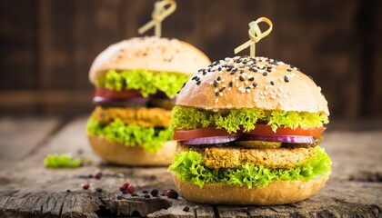 Delicious Veggie Burgers with Fresh Lettuce and Pickles