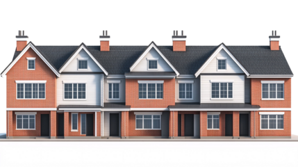 Townhouse for Residential Living and Architecture - Isolated on White Background