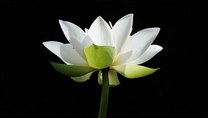 Fototapeta premium white lotus flower with green stem on black background