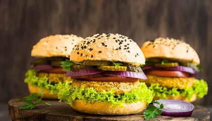 Delicious Veggie Burgers with Fresh Lettuce and Pickles