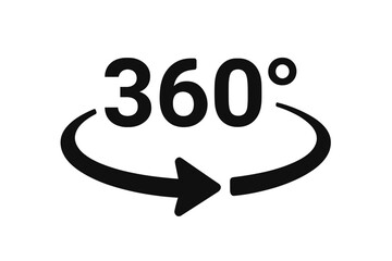 360 degree view icon for virtual tour. Rotation arrow symbol. Panorama sign. Circle angle concept. Full rotation graphic element. Vector for app, web, vr, and ar design.