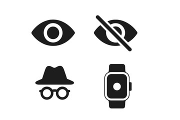 Eye Icon Set – Show and Hide Symbols, Incognito Mode, Smartwatch Interface, App and Website UI, Privacy, Security, Vector Illustration, Transparent Background