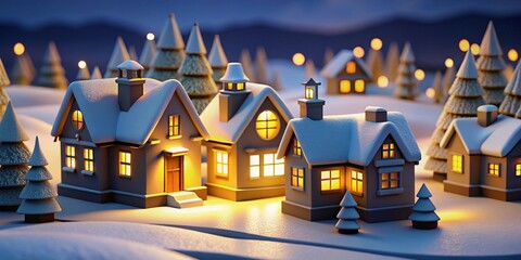 Peaceful Holiday Village with Snowy Pines