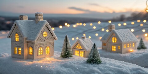 Magical Holiday Village Covered in Snow