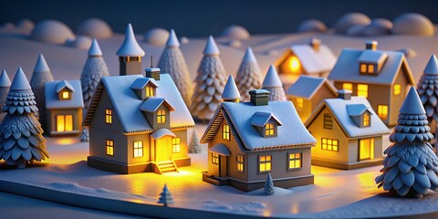 Cozy Christmas Village with Snow and Warm Lights