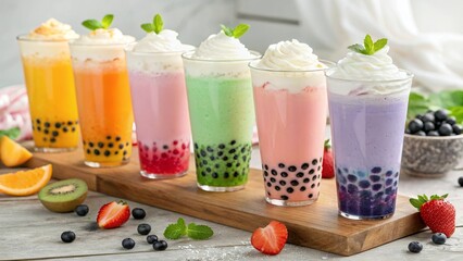 Refreshing Boba Milk Tea Drinks in Rainbow Colors