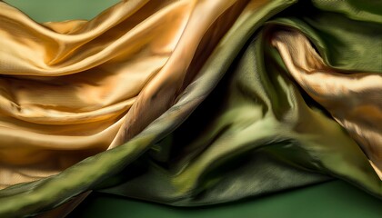 abstract image of flowing textured fabric in gold and olive green hues creating a sense of movement and fluidity suggestive of elegance and sophistication
