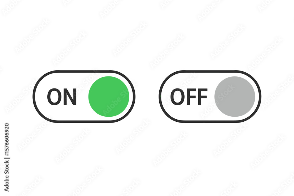 Poster toggle switch button set. on off power switch ui icons. vector illustration for app, website, user i