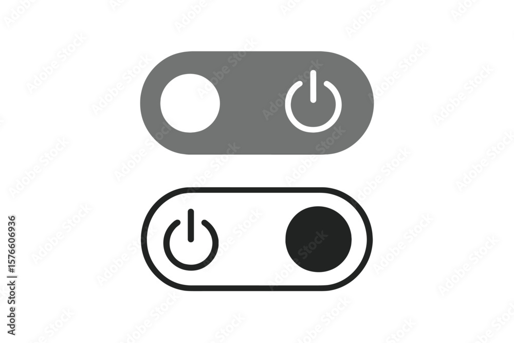 Poster toggle switch on off button icons set. power switch vector illustration for ui, app, website. modern