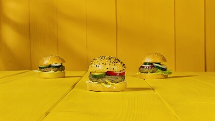 Rustic Vegan Burger on Wooden Board with Pickles