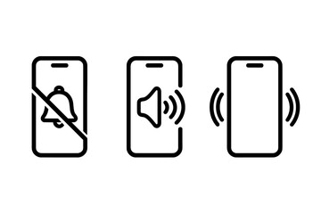 Obraz premium Smartphone Sound Profile Icons Set. Silent, Ring, and Vibration Mode Symbols. Mobile Notification Status Vector. Phone Audio Settings UI Elements. Transparent PNG and Vector Illustration.