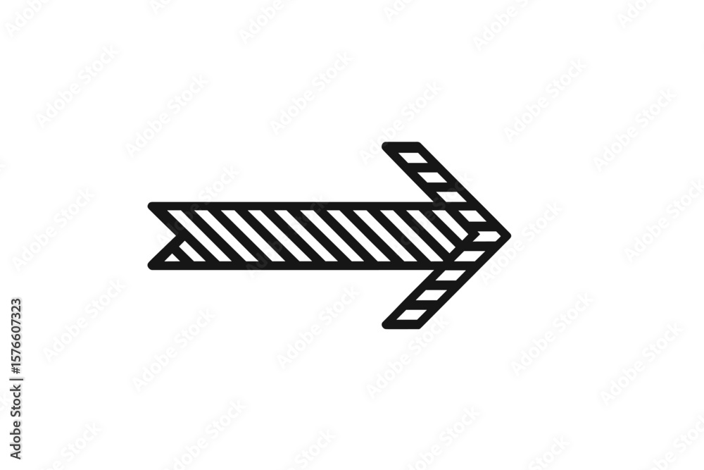 Poster bold striped arrow icon. right direction pointer. modern outline arrow symbol with diagonal lines. n