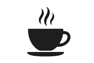Obraz premium Coffee Cup Icon with Steam, Hot Beverage Symbol, Tea or Coffee Mug Silhouette, Minimalist Black Vector, Cafe Drink Logo, Transparent Background, Modern Design, Simple Illustration