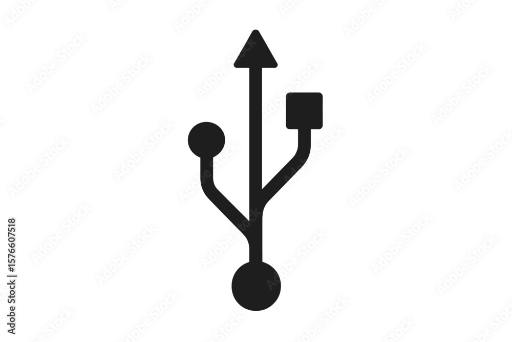 Poster usb icon vector illustration. universal serial bus symbol. black silhouette isolated on white. techn