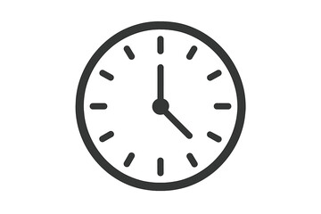 Minimalist Wall Clock Icon Vector Illustration, Modern Time Symbol, Simple Black and White Analog Clock, Isolated Clipart, Office Decor, School Classroom, Transparent Background
