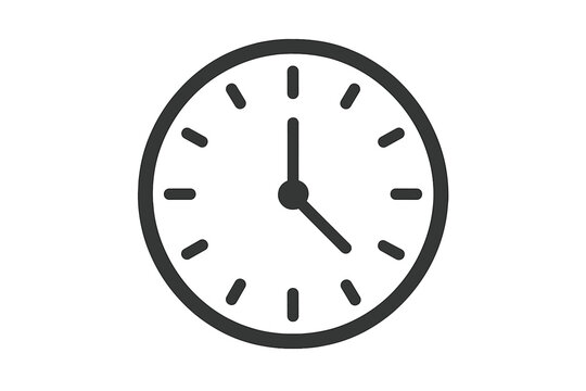 Minimalist Wall Clock Icon Vector Illustration, Modern Time Symbol, Simple Black and White Analog Clock, Isolated Clipart, Office Decor, School Classroom, Transparent Background