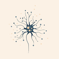 Minimal flat neuron icon with axon in clean geometric design, perfect for educational posters, science presentations or healthcare infographics