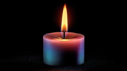 Single candle flame against black background