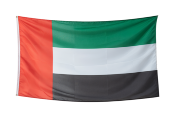 United Arab Emirates national flag flutters against a transparent background, embodying patriotism and representing the nation's identity.