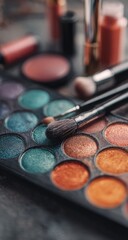 Makeup palette, brushes, and products