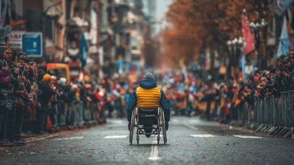Fototapeta premium Person in wheelchair at parade