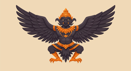 Obraz premium Ornate Thai Garuda with Spreads Wings and Golden Accents