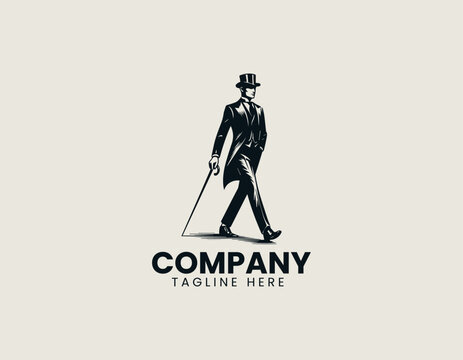 Elegant Gentleman Striding Top Hat Classic Sophistication Vector Logo Design
